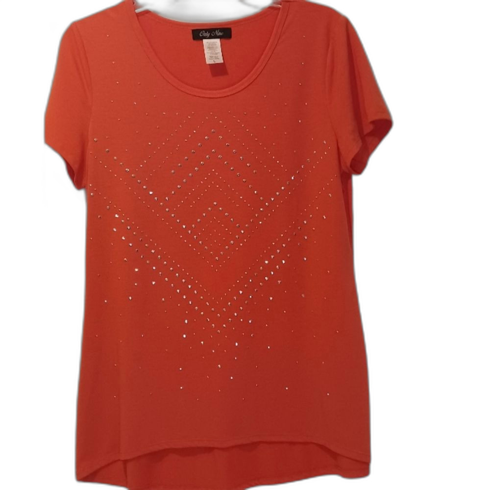 Only Nine Cool Short Sleeve Top Beaded Front Orange Size L